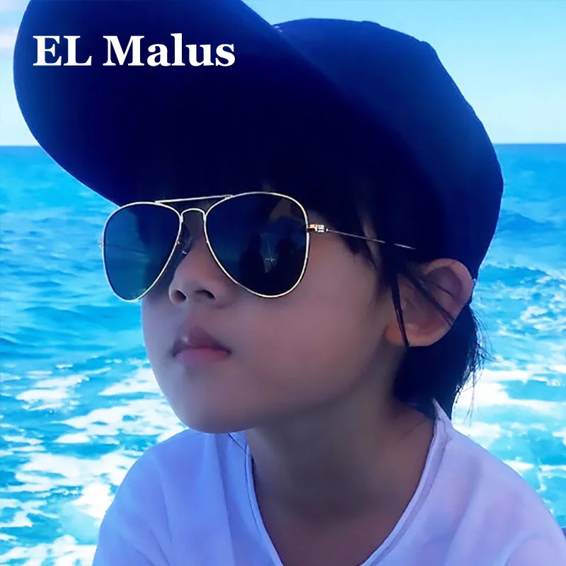 

[EL Malus]Retro Children Aviation Sunglasses UV400 Gold Frame Glasses Child Kids UV400 Pilot Sun glasses Eyewear Girls Boys