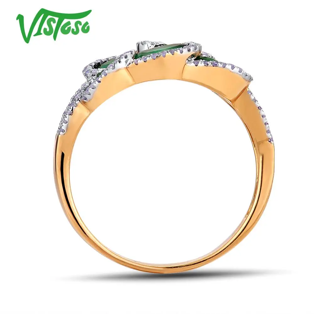 VISTOSO подлинное 14 K 585 Желтое золото роскошное Изумрудное блестящее бриллиантовое кольцо для женщин помолвка юбилей шикарные элегантные изысканные украшения