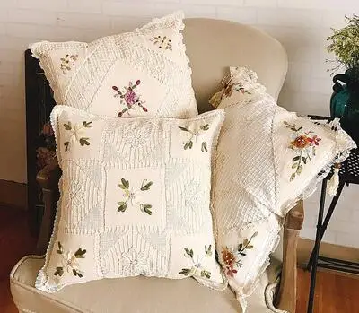 country style retro cotton embroidery cushion cover crochet hook pillowcase throw pillow cover