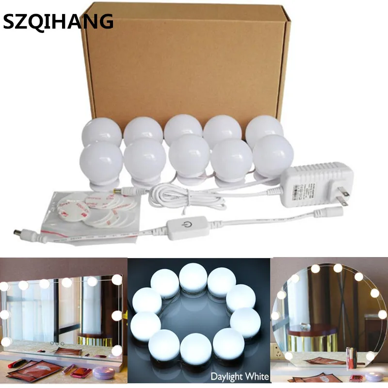 

10Pcs Bulbs LED Makeup Comestic Mirror Light Kit with Dimmable Light Bulb LED Light Bulbs Kit Adjustable Brightness lights