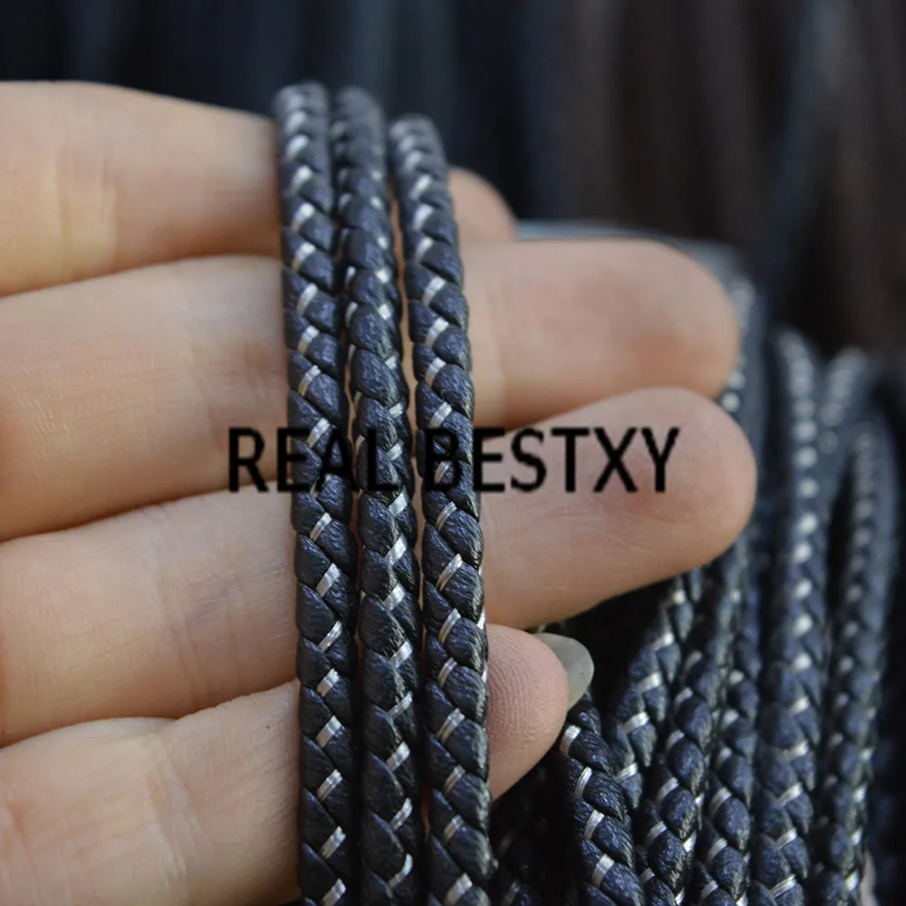 REAL BESTXY 5m/lot 4mm/black Braided leather Cord Leather DIY Handmade Beading Bracelet Jewelry Making Round Thread with wire | Украшения и