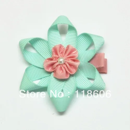 Оптовая продажа 300 шт./лот однотонная розовая лента Маргаритка цветок заколка для