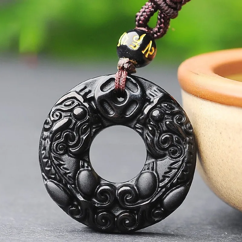 Подвеска AURAREIKI Obsidian PI XIU амулет с шестью буквами подвеска надписью Lucky резное