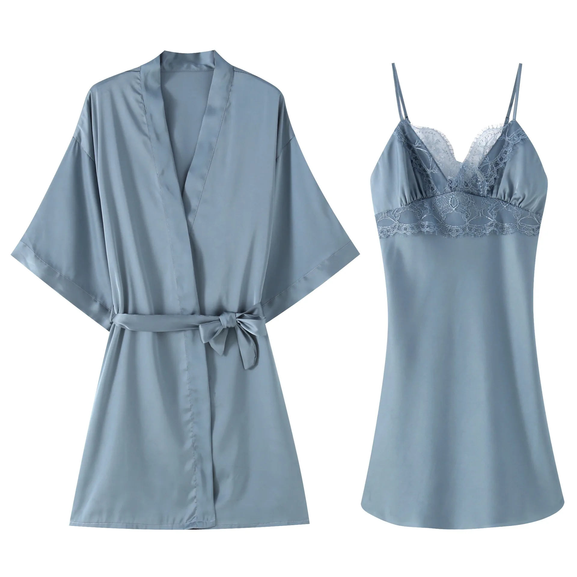 Brand New Silk Satin Women Robe &amp Gown Sets Summer 2 Pcs Sleep Dress+Robe Sleepwear Sexy Night Nightdress Home Wear | Женская одежда