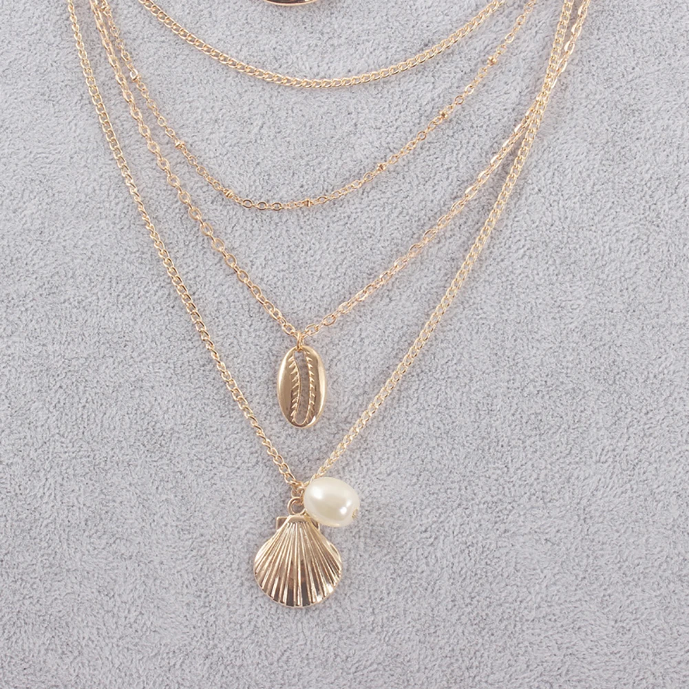 Boho Beach Women Multi-layer Faux Pearl Shell Pendant Paillette Chain Necklace New Hot | Украшения и аксессуары
