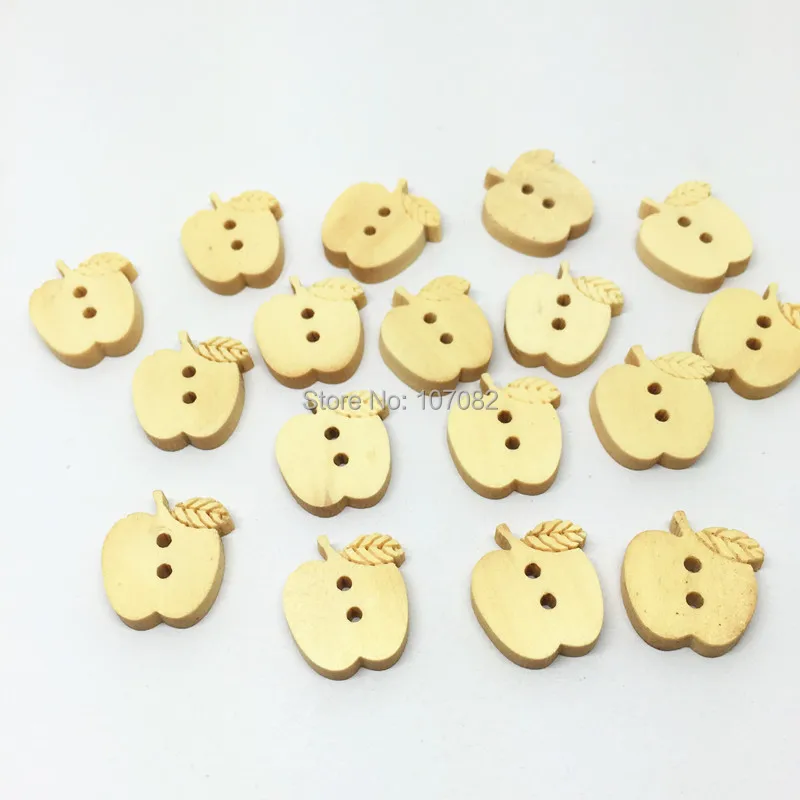 

500pcs/lot 15mm Wooden Cartoon Buttons Apple Shaped Natural 2 Holes DIY Sewing Accessories Embellishments Cardmaking