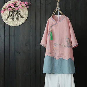 Chinese shirt women traditional chinese clothing Linen shirt women linen clothes mandarin collar cheongsam top shirt DD1483
