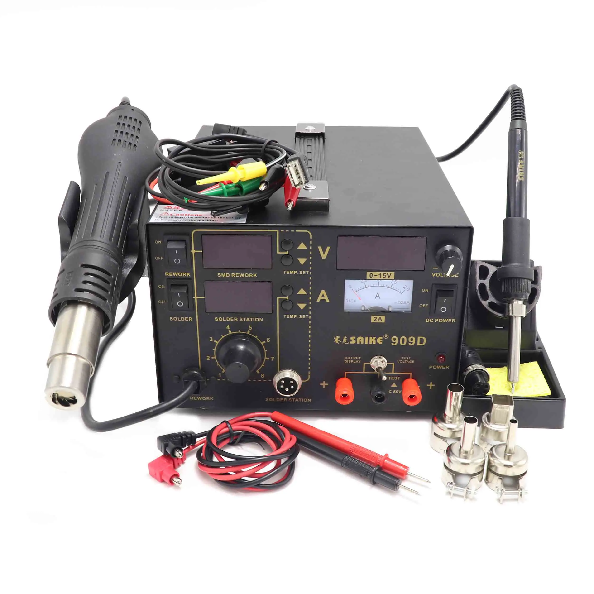 Package A Saike 909D горячего воздуха пистолет паяльная станция с Регулируемый источник питания «Три в одном» многофункциональная паяльная станция 15V 2A - Цвет: Package A