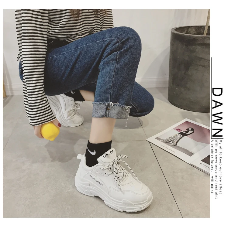 Ins/супер Лидер продаж; модная обувь Ulzzang Harajuku; женская обувь; сезон весна-осень; со шнуровкой; легкие кроссовки в винтажном стиле; белые кроссовки для папы