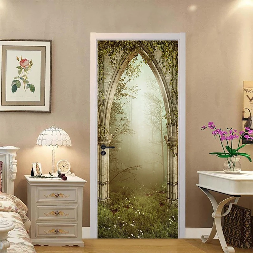 Дверь Стикеры DIY самоклеющейся дерево наклейки &quotлес&quot росписи 3D шаг мечта