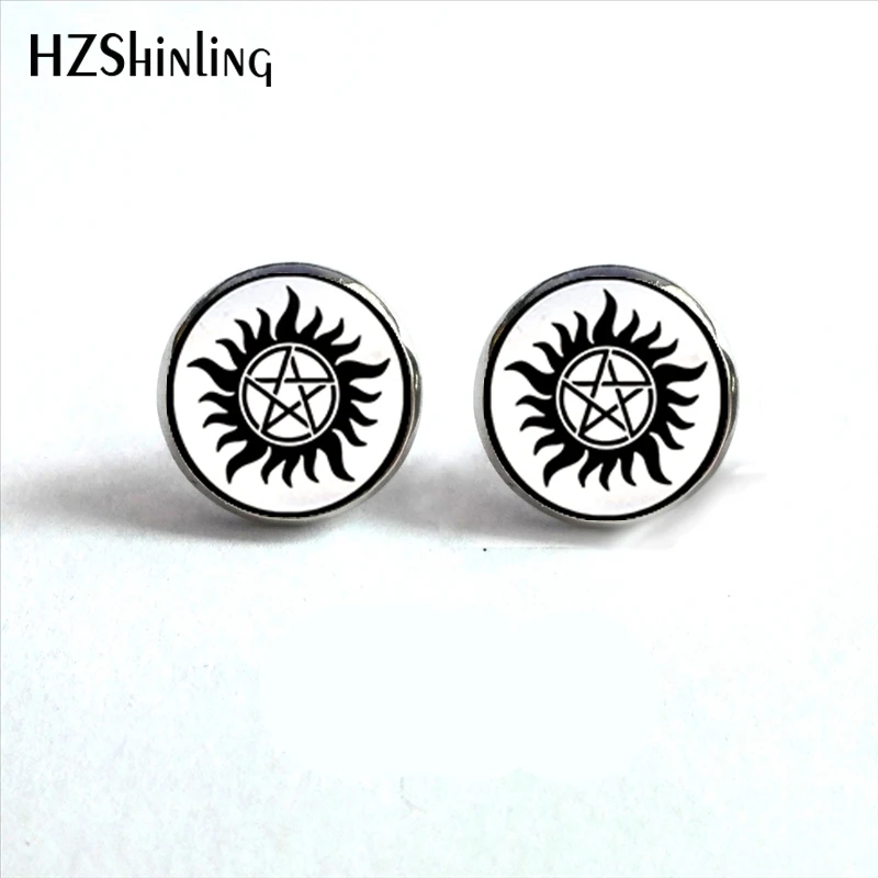 

NES-0042 Supernatural Sam Dean Ear Stud Supernatural Symbol Stud Earrings Jewelry Glass Cabochon Earrings HZ4