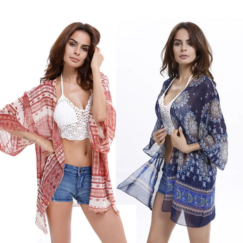 Женская Свободная шифоновая куртка с цветочным принтом рукавом до локтя в