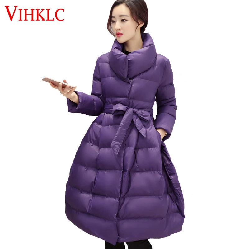 New Korean Fashion A-line Women Winter Coat Warm Cotton Padded Parka Elegant Jacket with Belt Big size Overcoat A991 | Женская одежда