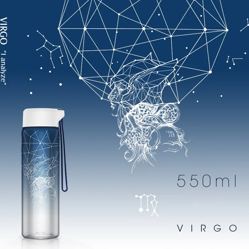 Virgo Unibott 550 мл My Cute Crystal Kids пластиковая бутылка для воды Bpa бесплатно шейкер для протеина Спорт Зодиак открытый напиток Кемпинг Тур путешествия - Цвет: Virgo