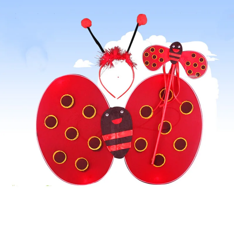 Children Party Angel Fairy Carnival Costumes Cosplay Bee Ladybird Wing Headband Wand Set Kids Performance Prop Christmas|Реквизит для