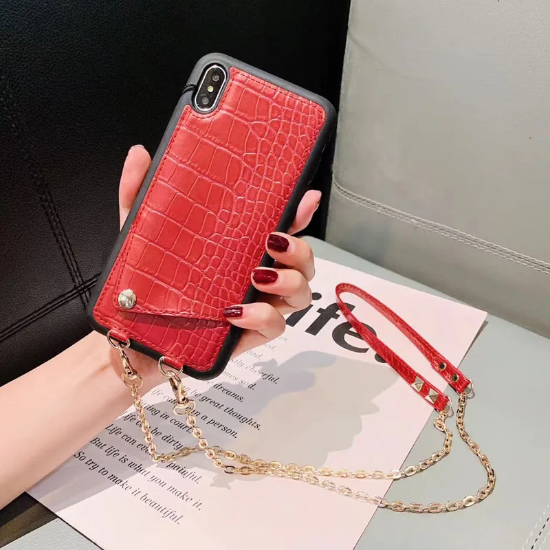 С плечевым Плетеный бумажник чехол для iPhone XR XS MAX X 8 7 Plus 6 6s Plus роскошный крокодиловый Змеиный кожаный чехол для карт - Цвет: Red