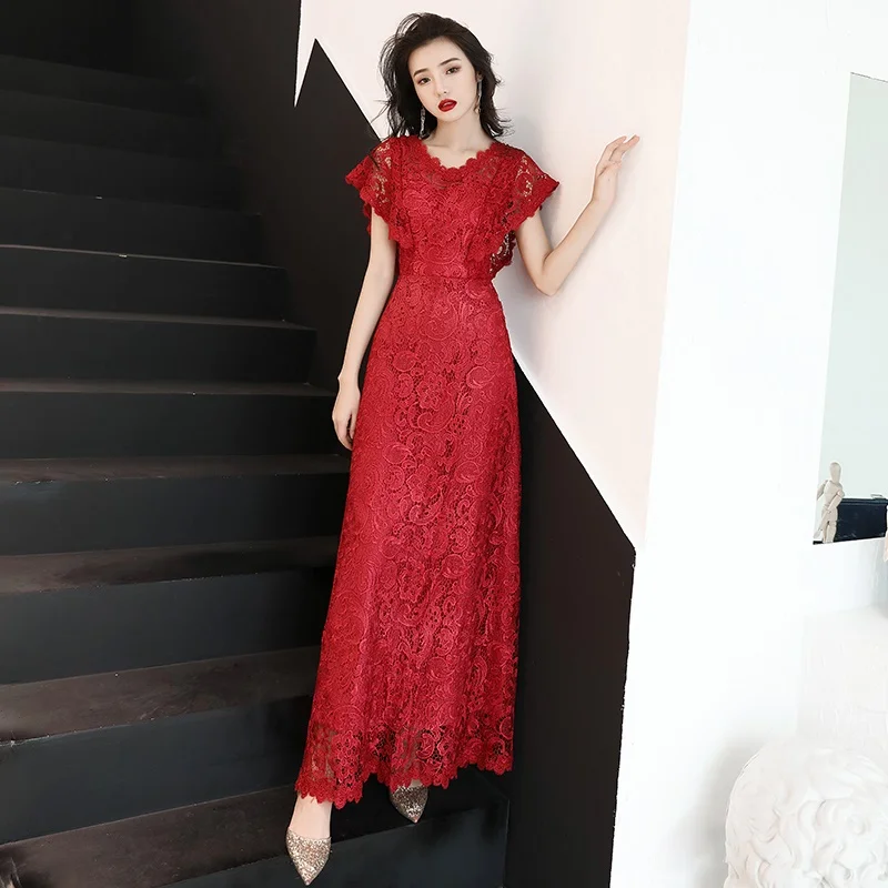 Вечернее платье вечернее для невесты и сестры сексуальное кружевное бордового