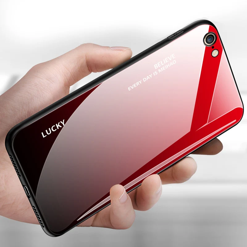 Градиентный цветной чехол из закаленного стекла для iphone 6S plus стеклянный телефона