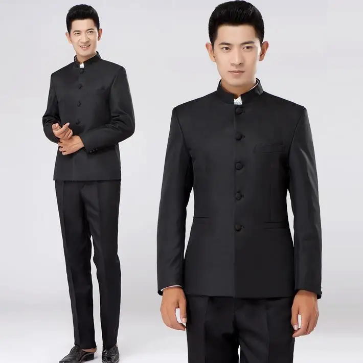Black 2020 new arrival singer slim men chinese tunic suit set with pants mens suits wedding groom wedding dress suit + pant