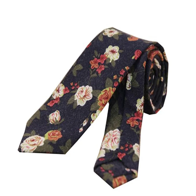 Мужской Хлопковый Ретро Галстук с Изображением Цветка. Узкий Роз Синие Красные