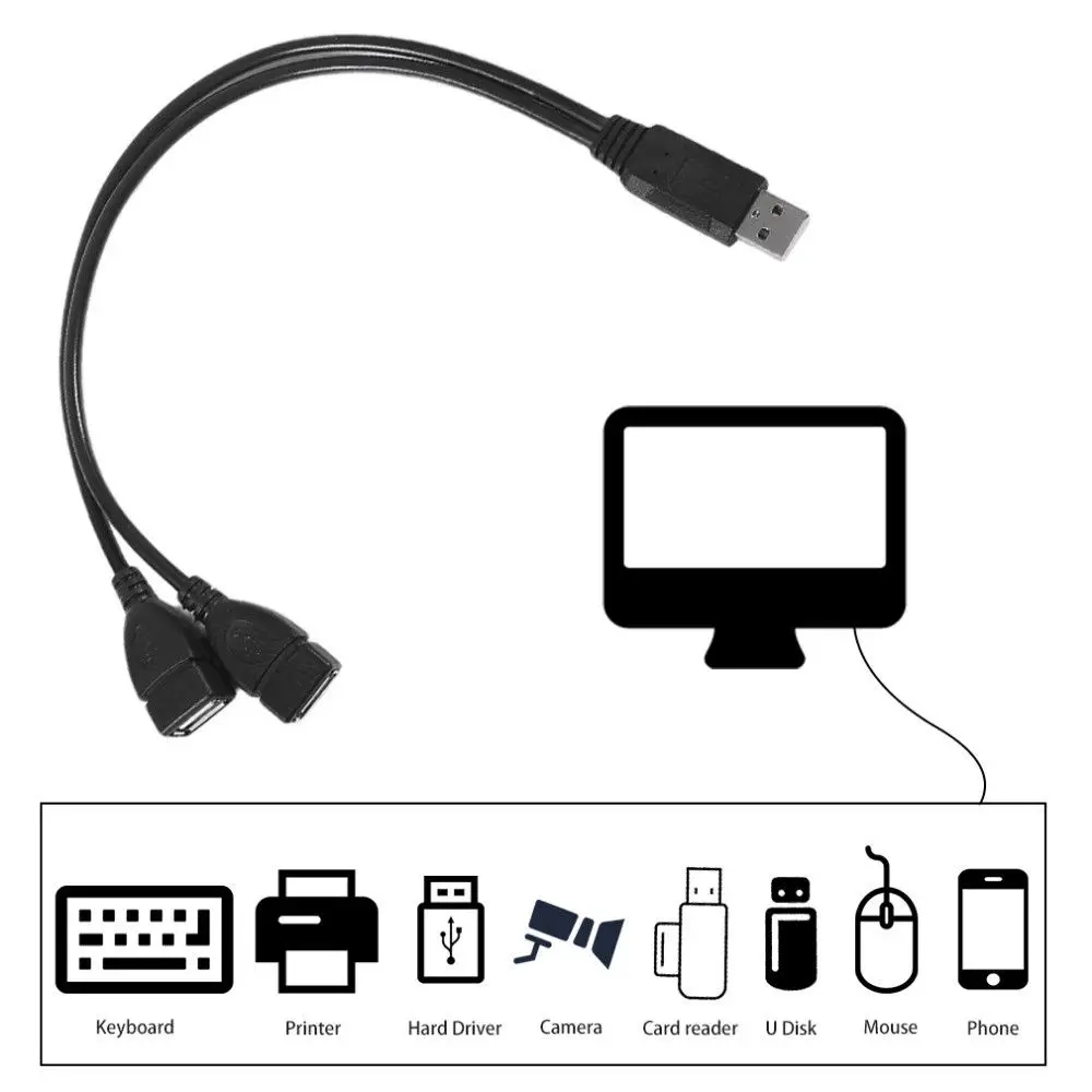 30 см USB 2 0 A Male к Dual Female Jack Y разветвитель концентратор шнур питания кабель