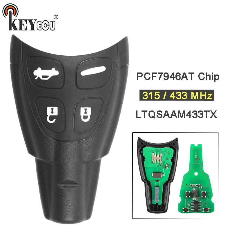 KEYECU 315 МГц/433 МГц PCF7946AT чип P/N: LTQSAAM433TX Замена 4 кнопок дистанционный ключ брелок от