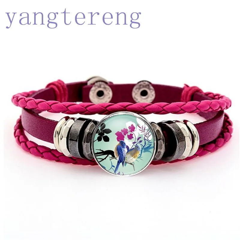 Новый Регулируемый карабин браслет ретро розовый красный кожаный плетеный 18 мм