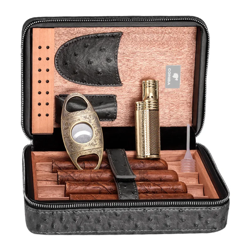 CIGARLOONG cohiba кожаный портсигар Портативный хьюмидор увлажнитель с сигарой резак и зажигалка с защитой от ветра BH-1001