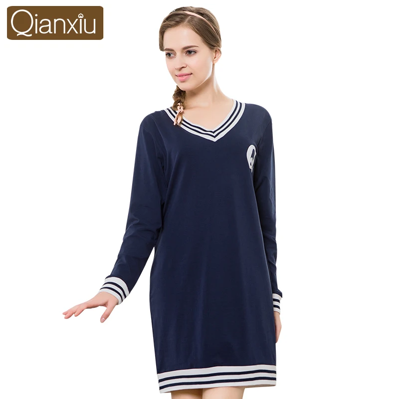 Женская ночная рубашка с длинным рукавом Повседневная Ночная из 95% хлопка v