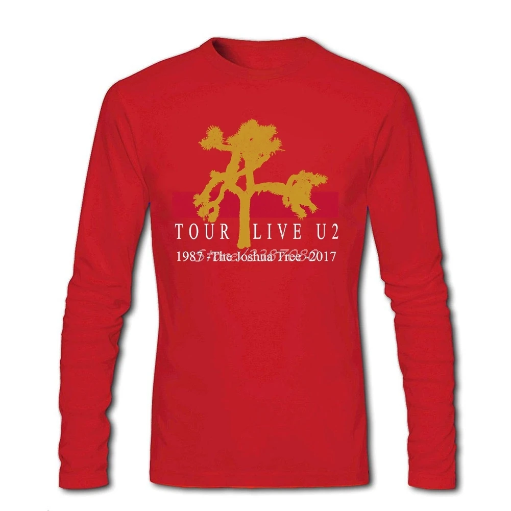 U2 The Joshua Tree Tour футболка сумасшедшая онлайн с длинным рукавом на заказ футболки с круглым вырезом - Цвет: Красный