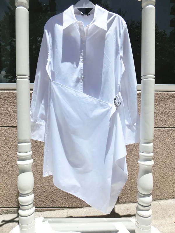 Женские блузки хлопковая белая рубашка асимметричные топы с длинным рукавом