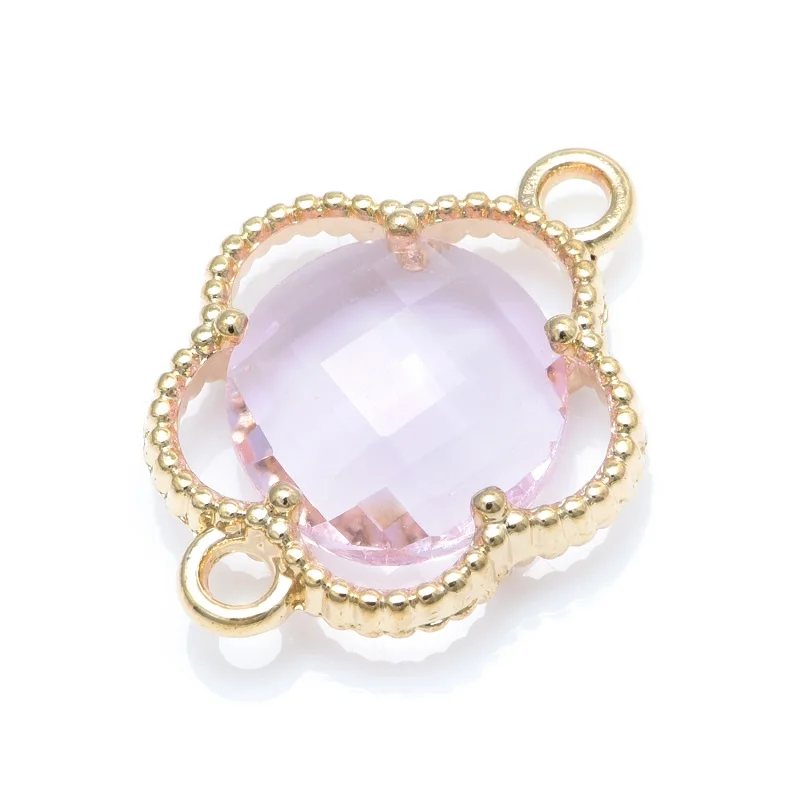 Pink 15*12 мм 26 цветов Цветочные соединители DIY серьги браслет ювелирных изделий Изготовление латунный кубический цирконий амулеты аксессуары - Цвет: Pink