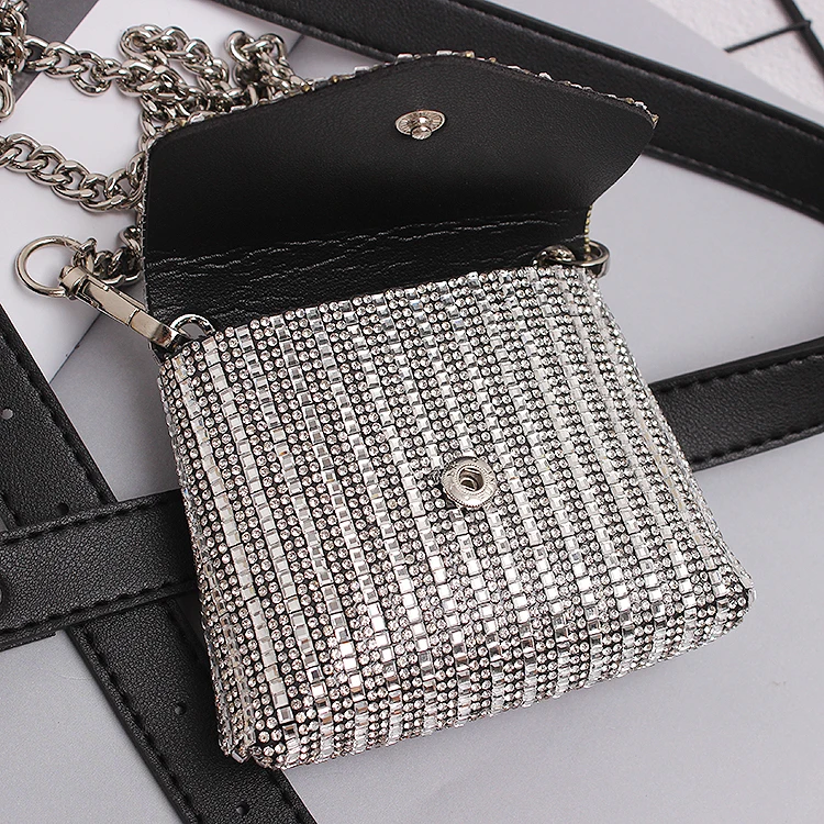 Bling Mini Fanny Pack Fashion Rhinestone Waist Belts With Bag Elegant Ladies Street Long Chain Crossbody Money Fanny Bags