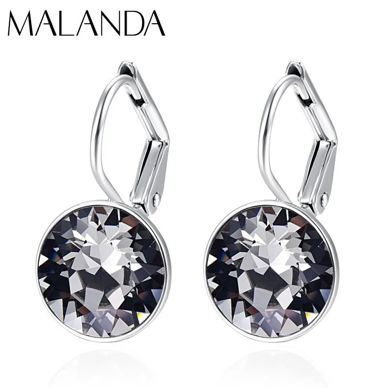 Black diamon Круглые маленькие серьги-гвоздики с кристаллами Swarovski для женщин, Новые Модные Серьги серебряного цвета, свадебные ювелирные изделия, подарок для девушек - Окраска металла: Black diamon