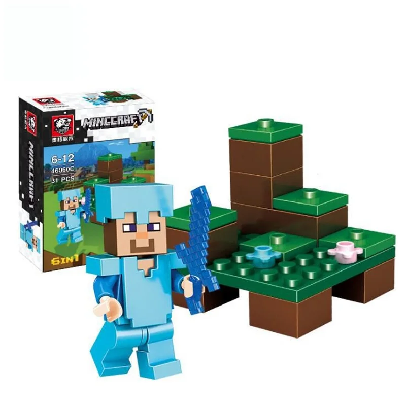 6 в 1 мой мир фигурки строительные блоки Совместимые Legoinglys Minecrafted Steve Alex Reuben DIY enleten