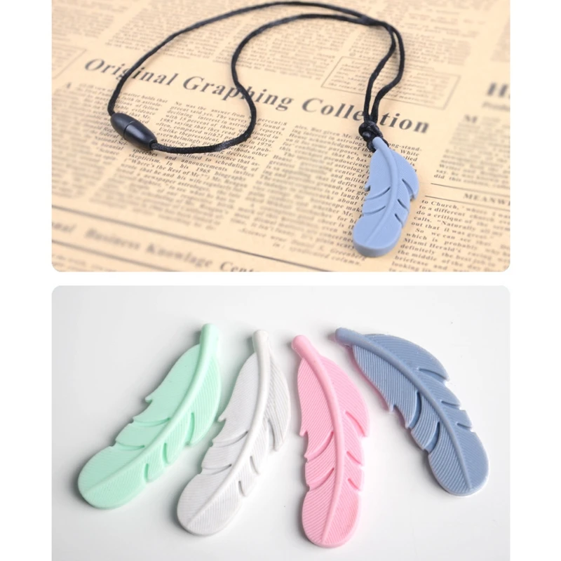 Colgante de pluma de lactancia para beb&eacute;, mordedor de silicona, chupete, juguete para masticar, collar de dentici&oacute;n-0