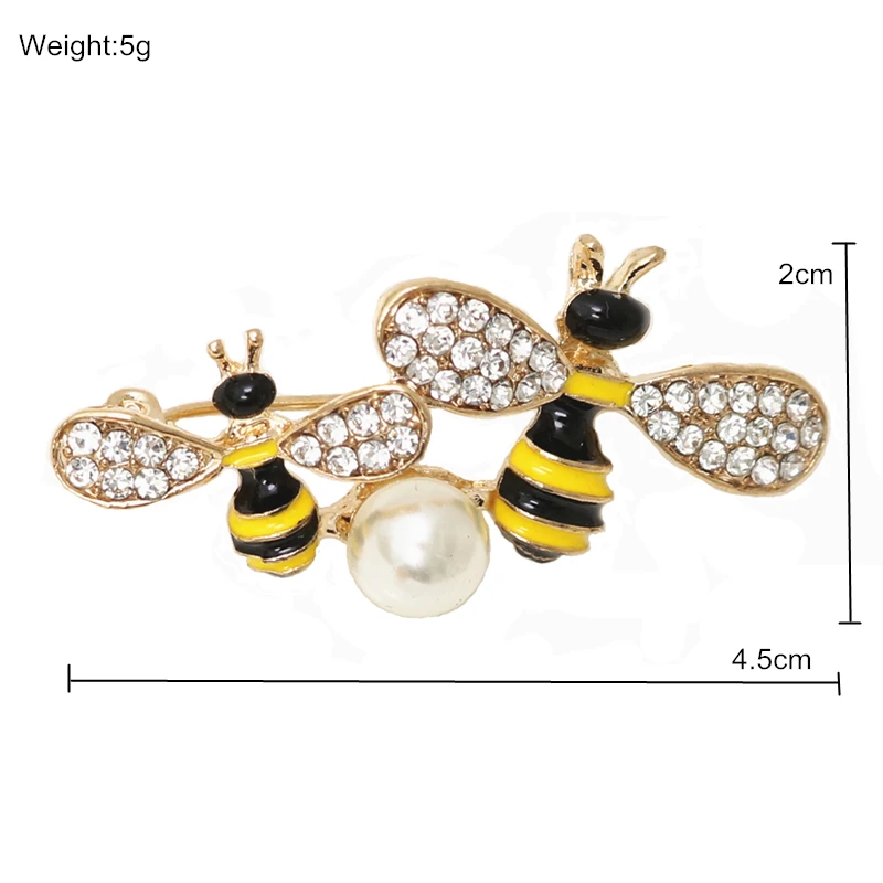 OneckOha Enameled Black Yellow Double Bee Brooch Pin Rhinestone Simulated Pearl Animal New Year Birthday Gift | Украшения и