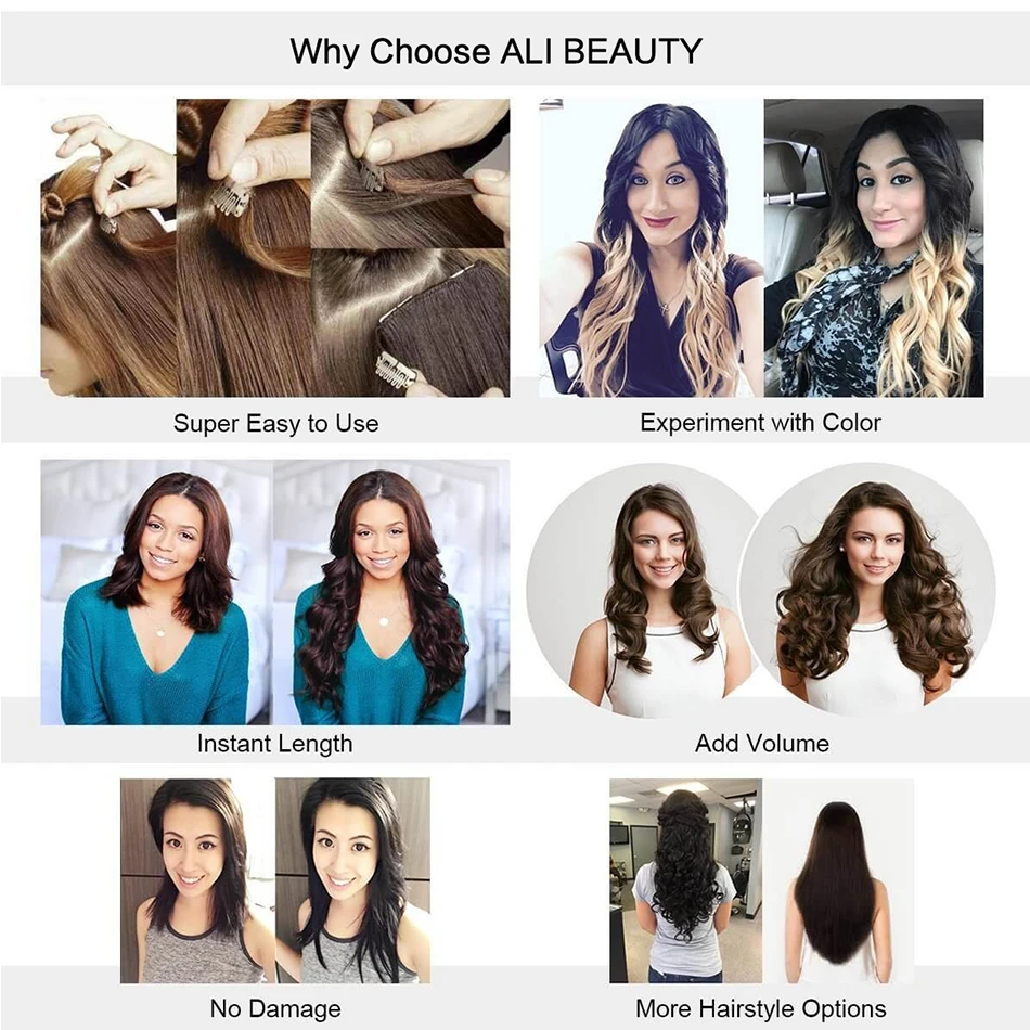 Alibeauty 70 г перуанские прямые волосы 6 шт./компл. клип в наращивание волос человеческие волосы темно-коричневого цвета на Волосы remy 2-комплект из 3 предметов; для головы
