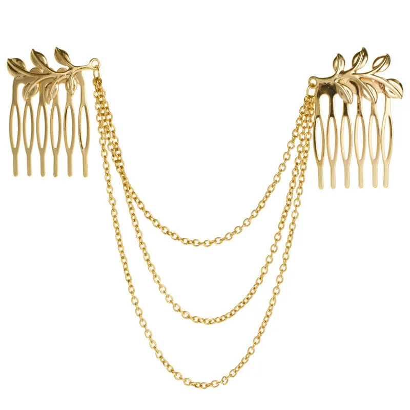 New Fashionable Leaf Chain Hairpin Comb Chic Headdress Hair Accessories Vintage Leaves Clip For Women Girls Gifts 5459 | Украшения и