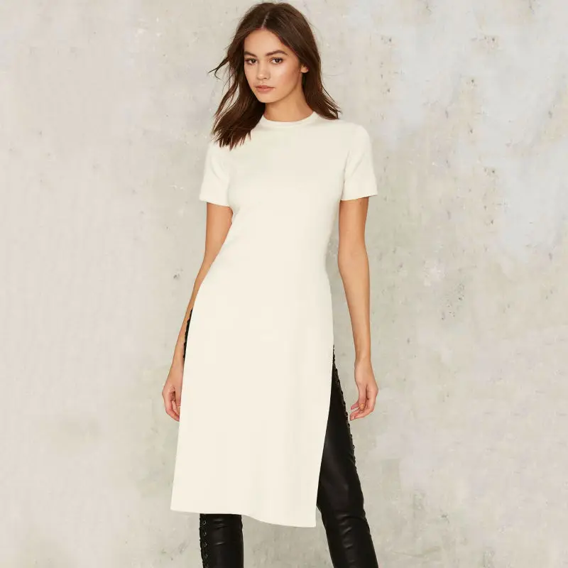 Новые модные сексуальные футболки с Боковым Разрезом женские топы в уличном