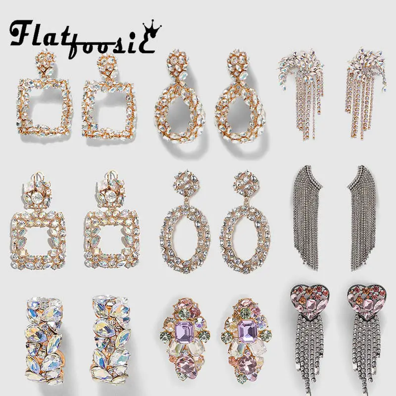 Женские серьги с кристаллами Flatfoosie блестящие золотистые и серебристые