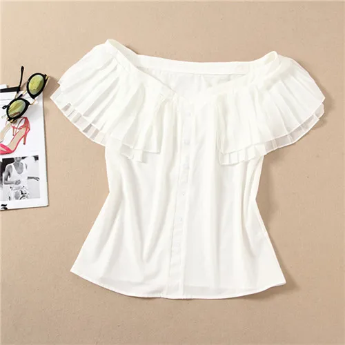 2016 Июль летом новая мода листьев лотоса воротник блузки и юбки 2 шт. наборы белый