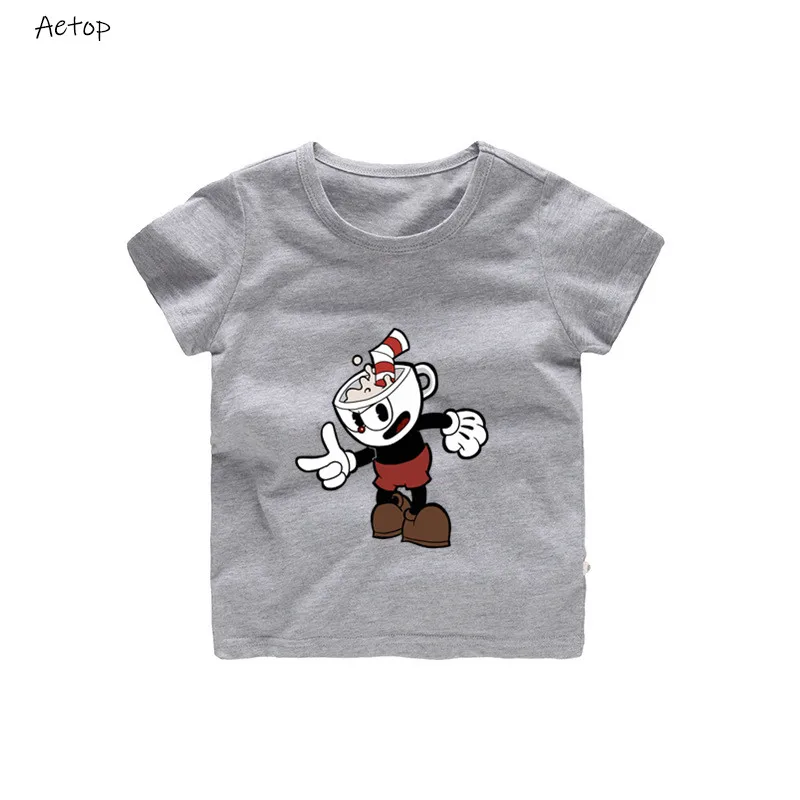 grey 2 От 2 до 12 лет футболка детская футболка с короткими рукавами Cuphead And Mugman, футболка с дьяволом Детская летняя одежда b909 - Цвет: grey 2