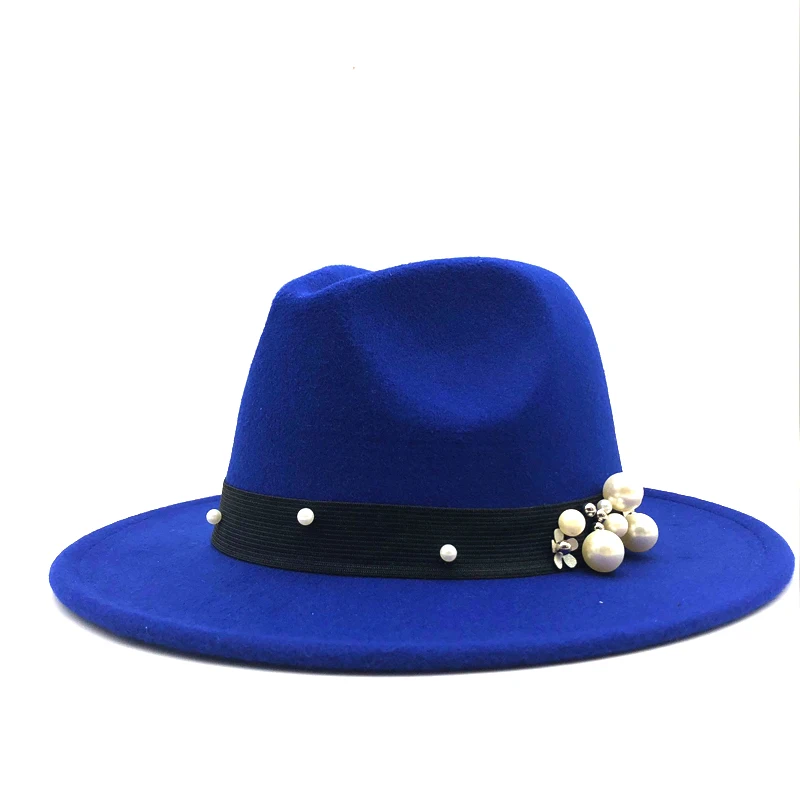 

Wool Fedora Hat Hawkins Felt Cap Wide Brim Ladies Trilby Chapeu Feminino Hat Women Pearls Jazz Church Godfather Sombrero Caps