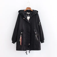 autumn winter new large size jacket womens coat plus fertilizer increase long section solid color hooded casual cotton jackets