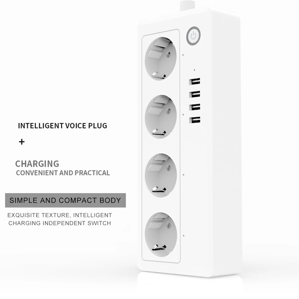 

Wifi Smart Power Strip 4 EU Outlets Plug with 4 USBCharging Port Timing App Voice Control Work with Alexa Google Home Assistant