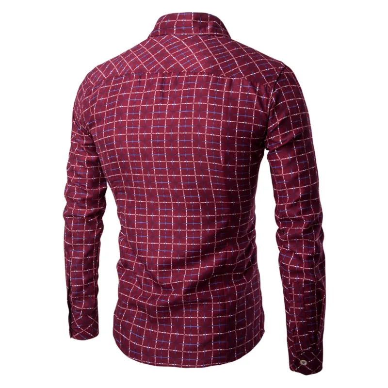 Men's new hot fashion personality long sleeve printed plaid shirt and leisure business joker cultivate one's morality | Мужская