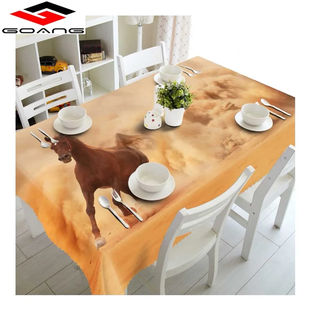 GOANG Tablecloth Dustproof Washable Cotton waterproof tablecloth snow horse Rectangular and Round 3d Table Cover for home decor | Дом и сад