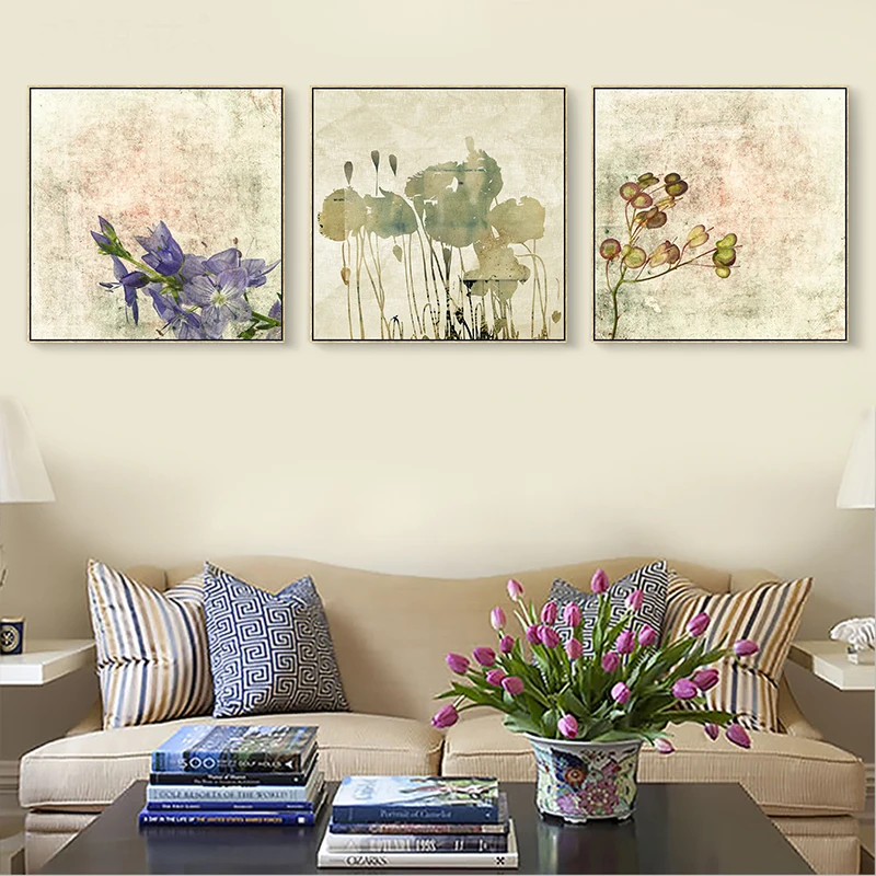 Watercolor Painting Purple Flower Canvas Oil Paint Office Decoration Floral Prints Wall Art Decor no Frame Vintage background | Дом и сад