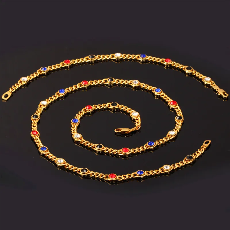 U7 Цыетные Стразы Цепь Ожерелье Браслет Ювелирные Комплекты Для Женщин Оптом